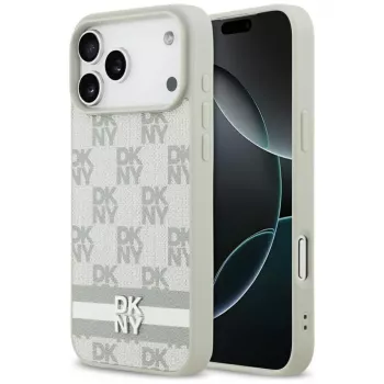 DKNY ternet mønster med påtrykte striber cover til iPhone 17 Pro Max – beige