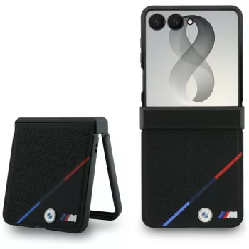 BMW M læder perforeret trikolore-stribe MagSafe-cover til Samsung Galaxy Z Flip8 – sort