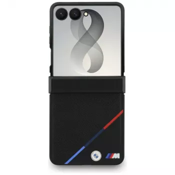 BMW M læder perforeret trikolore-stribe MagSafe-cover til Samsung Galaxy Z Flip8 – sort