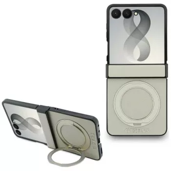 Guess Magnetic Ring Stand Grained Classic Logo MagSafe-cover til Samsung Galaxy Z Flip 8, beige