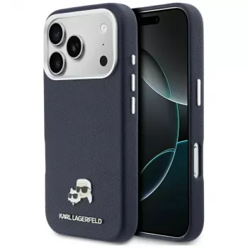 Karl Lagerfeld Karl & Choupette Head Pins Saffiano MagSafe-cover til iPhone 17 Pro Max – blå