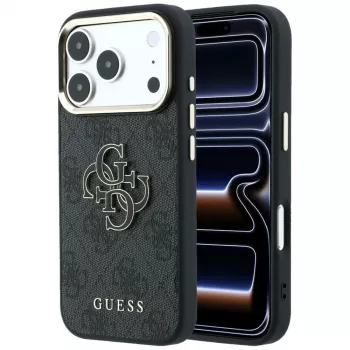 GUESS 4G & Big Resin Logo cover til iPhone 17 Pro / 18 Pro – sort