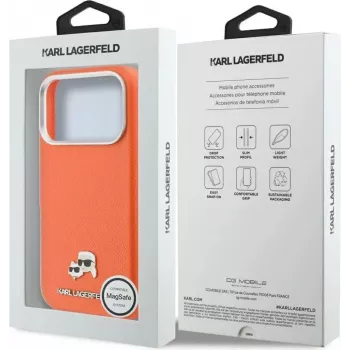 Karl Lagerfeld Karl & Choupette Head Pins Saffiano MagSafe-cover til iPhone 17 Pro Max – orange
