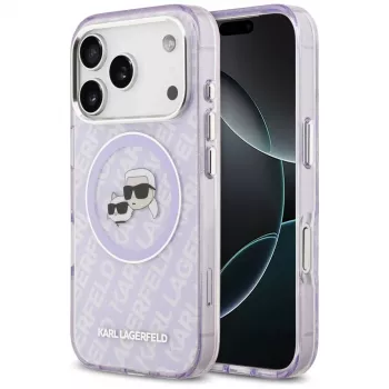 Karl Lagerfeld IML Glitter Karl & Choupette Heads Logo MagSafe Case for iPhone 17 Pro Max - Purple