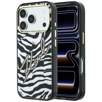 Karl Lagerfeld IML Signature Zebra Glitter MagSafe Case for iPhone 18 Pro Max / 17 Pro Max - Gold