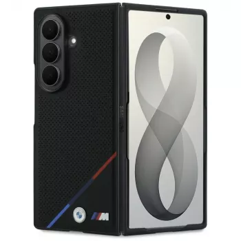 BMW M Perforeret læder med trefarvet stribe og metal logoer MagSafe-cover til Samsung Galaxy Z Fold8 Ultra – sort