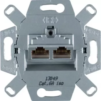 Hager WDF410862 Shielded Cat.6A RJ45 Data Outlet Module, 2-Port, Flush-Mounted, 10G, White