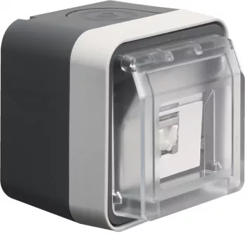 Hager WNC226 overflademonteret dataudtag, afskærmet, Cat.6 RJ45, 8-polet, IP55, grå, 1 port