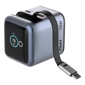Verbatim mini GaN-lader 70W med indtrækkeligt USB-C-kabel