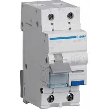 Hager ADC910D RCBO 2P 10A 30mA type AC fejlstrømsafbryder med overstrømsbeskyttelse