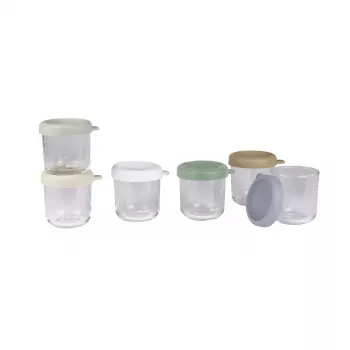 Beaba glas-babymadglas-sæt med lufttætte låg, 6 x 250 ml, naturfarve-mix
