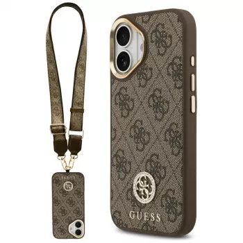 GUESS 4G Strass Logo & Big Strap Metal Buttons MagSafe Case for iPhone 17 - Brown