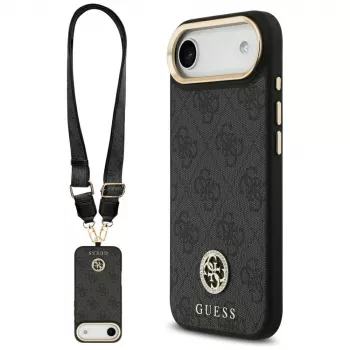 GUESS 4G Strass Logo MagSafe-etui til iPhone Air med metalKnapper og håndledsrem - sort