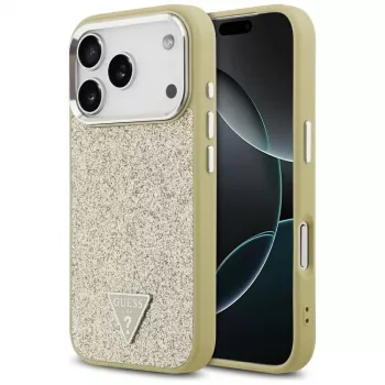 GUESS Glitter Triangle Logo MagSafe-cover til iPhone 17 Pro - guld