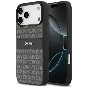 DKNY Repeat Texture Pattern med tonal stribe-cover til iPhone 17 Pro Max - sort