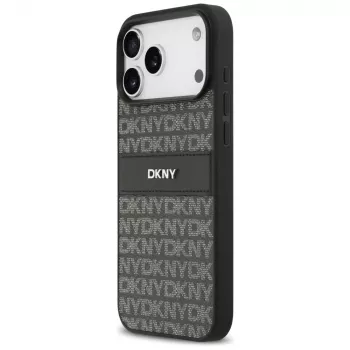 DKNY Repeat Texture Pattern med tonal stribe-cover til iPhone 17 Pro Max - sort