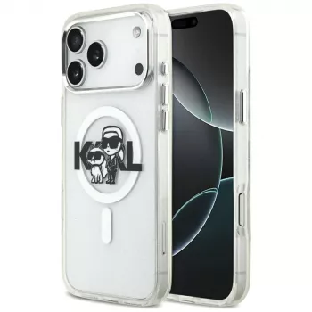 Karl Lagerfeld IML Glitter Karl & Choupette Sketch Logo MagSafe-cover til iPhone 17 Pro Max, Transparent