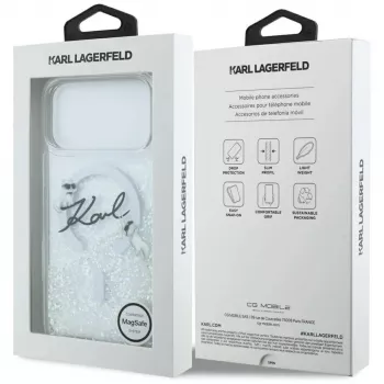 Karl Lagerfeld Liquid Glitter Karl Script Logo MagSafe-cover til iPhone 17 Pro transparent