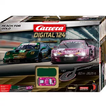 Carrera DIGITAL 124 Reach for Gold slotcar-racersæt skala 1:24 med 2 biler og trådløse controllere