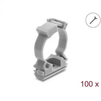 Delock kabelholderklemme med lukkeklip, skruemonteret til 25 mm kabelbeskyttelsesslange, 100 stk., grå