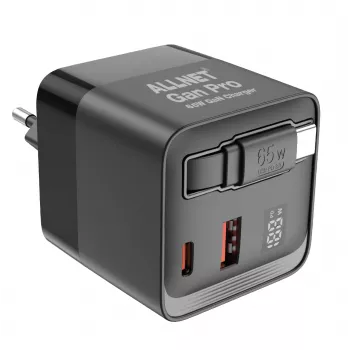 ALLNET 65W GaN USB-C PD væglader med Quick Charge 3.0, 2x USB-C og 1x USB-A