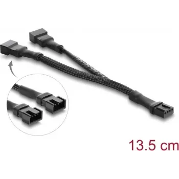Delock Y-fan-kabel 1 x 4-pin PWM hun til 2 x 4-pin PWM han med flettet kabel 13,5 cm sort