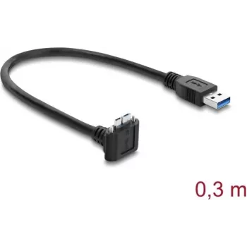 Delock USB 5 Gbps kabel USB Type-A stik til USB Micro-B stik skruelås 90° opad vinklet 0,3 m sort