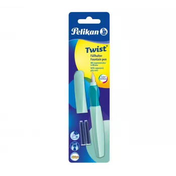 Pelikan Twist P457 fyldepen, mint, medium spids, rustfrit stål, patronfyldning, til både højre- og venstrehåndede, Tyskland