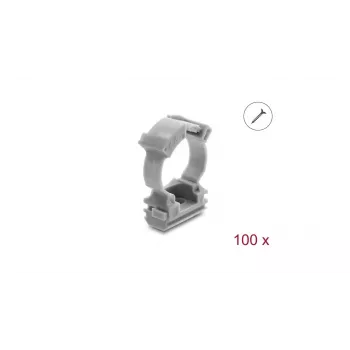 Delock kabelkanalholder med låseclips, skrubar til 20 mm kabelschutzschlauch, 100 stk., grå