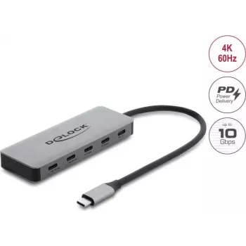 Delock 2-port USB 10 Gbps hub med 2-port USB-C 4K og PD 3.0 100 W
