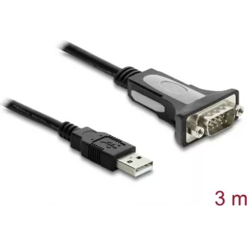 Delock USB 2.0 Type-A til RS-232 seriel adapterkabel med DB9-stik og skruemøtrikker, 3 m