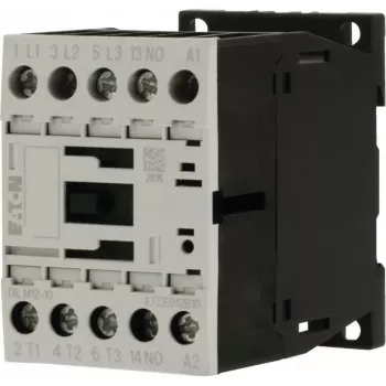 Eaton DILM12-10 3-polet effektkontaktor, 230 V AC 50 Hz / 240 V AC 60 Hz spole, 1 NO hjælpekontakt, 12 A AC-3, 5,5 kW, skrueklemmer, DIN-skinne montering