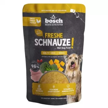 BOSCH Freshe Schnauze mono-protein vådfoder til hunde med kylling, græskar og broccoli – 250g pose
