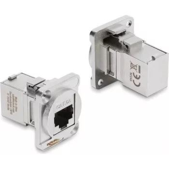 Delock D-Type modul RJ45 hun til hun 90° vinklet Cat.6A sølv