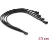 Delock Fan Cable Splitter 1 x 4 Pin PWM-bøsning til stik + 3 x 4 Pin-stik (3 pins belegt) med kabelkappe 40 cm sort