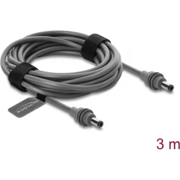 Delock 91824 DC 5,5 x 2,1 mm til DC 5,5 x 2,1 mm strømkabel til Starlink Mini, 3 m, grå