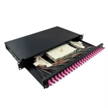 LogiLink 19 inch 1U 24-port LC duplex OM4 multimode splejseboks patchpanel, sort