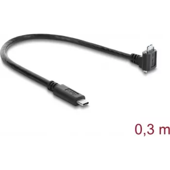 Delock USB 5 Gbps kabel USB Type-C stik lige til USB Micro-B stik 90° opad vinklet med 18 mm skrueafstand, 0,3 m, sort