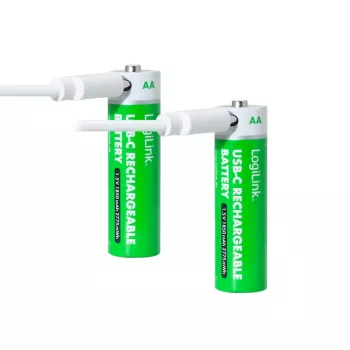 LogiLink LR6RCB2 USB-C Rechargeable AA Lithium-Ion Batteries, 2-Pack, 1.5V Constant Output, 2600 mWh
