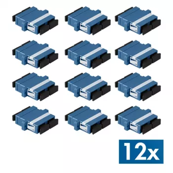LogiLink SC Duplex Fiber Adapter with Flange, Blue, Single-mode UPC, Pack of 12