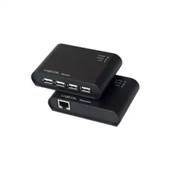 LogiLink USB 2.0 Cat.5-extender med 4-port-hub, 50 m, sort