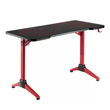 LogiLink Gaming-skrivebord, 120x60 cm, Bordplade af hærdet glas med RGB-belysning, rød ramme