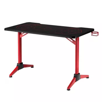LogiLink Gaming-skrivebord, 120x60 cm, Bordplade af hærdet glas med RGB-belysning, rød ramme