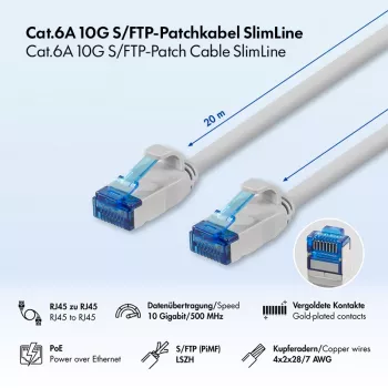 LogiLink Cat.6A S/FTP LSZH Slim ethernet-patchkabel, grå, 20 m