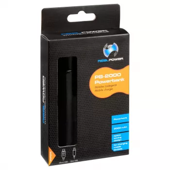 RealPower PB2000 mAh aluminium powerbank, sort