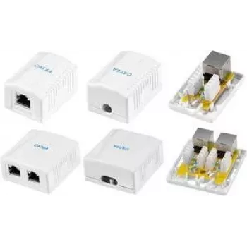 LogiLink Cat.6A skærmet Overfladedåse, 1x RJ45, hvid RAL 9003, 10G, værktøjsfri, PoE++