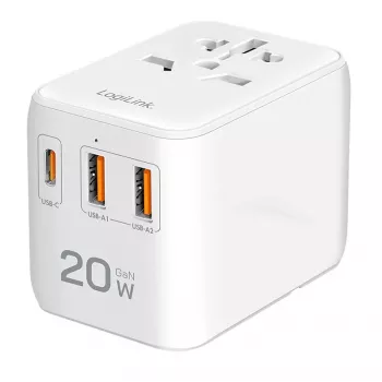 LogiLink PA0356 USB-A/C rejselader 20W GaN 3-port hvid
