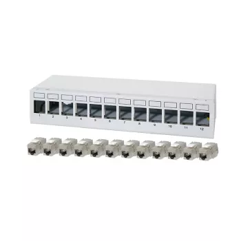 LogiLink NK4093 desktop-patchpanel Cat.6A, 12 porte, lysegrå (RAL 7035), afskærmet, skrueløst stål