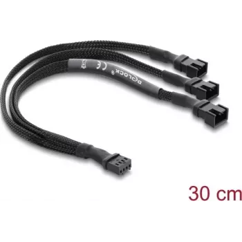 Delock fan splitter kabel 1 x 4-pin PWM hun til 2 x 4-pin PWM han (anden med 3 pins belegt) fletslange 30 cm sort