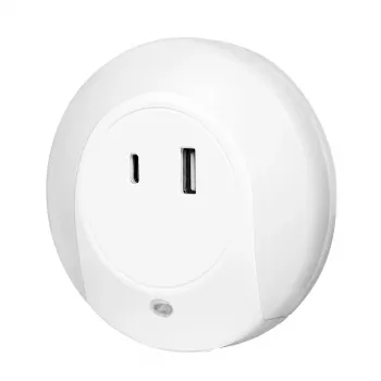 LogiLink LED-natlampe med skumringssensor, 1x USB-A & 1x USB-C, 18W samlet effekt